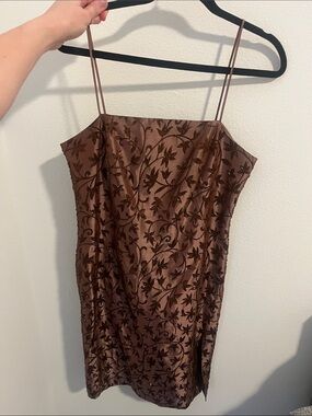Vintage JS Collections Brown Floral Satin Mini Slip Dress